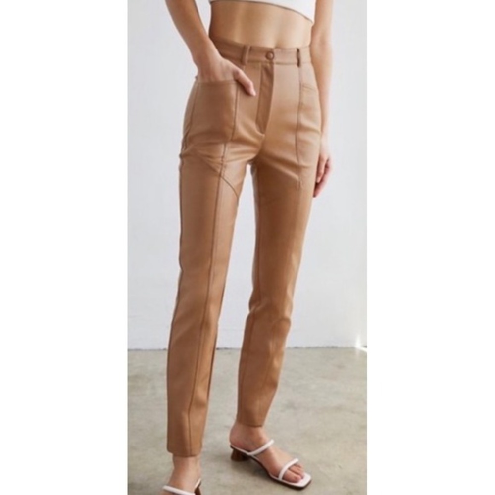 Aritzia Wilfred Rebel‎ High Waisted Vegan Leather Pants Camel Size 6